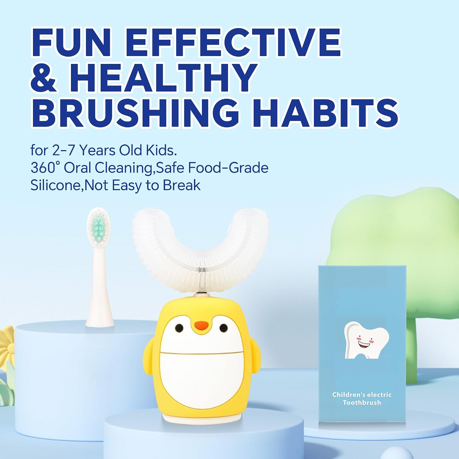 Kids Sonic Electric Toothbrush - U-Shaped 360° Toddler Toothbrush, Waterproof 5 Modes with Timer, Ages 2-7