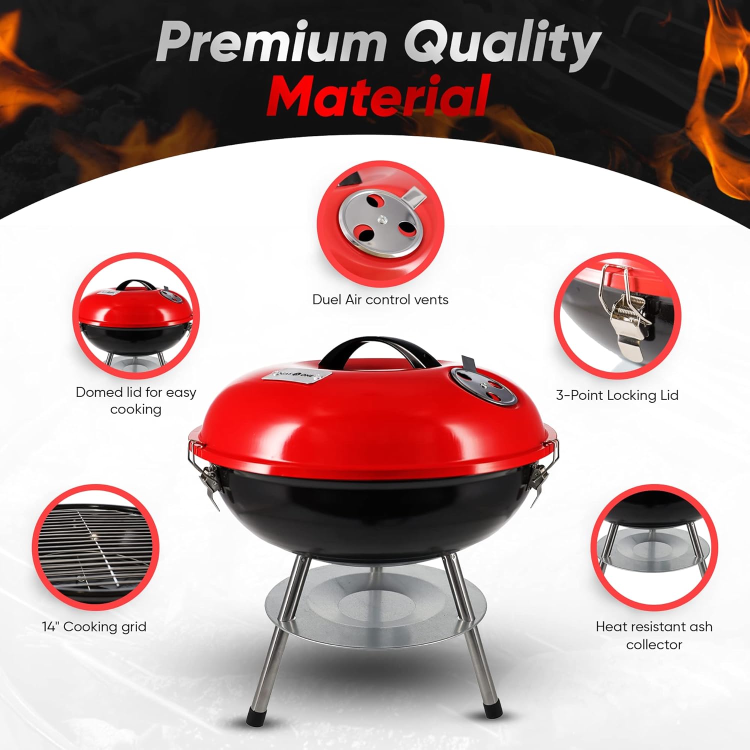 Gas One Portable Charcoal Grill - Compact BBQ Grill with Warming Rack for Camping, Backyard & Outdoor