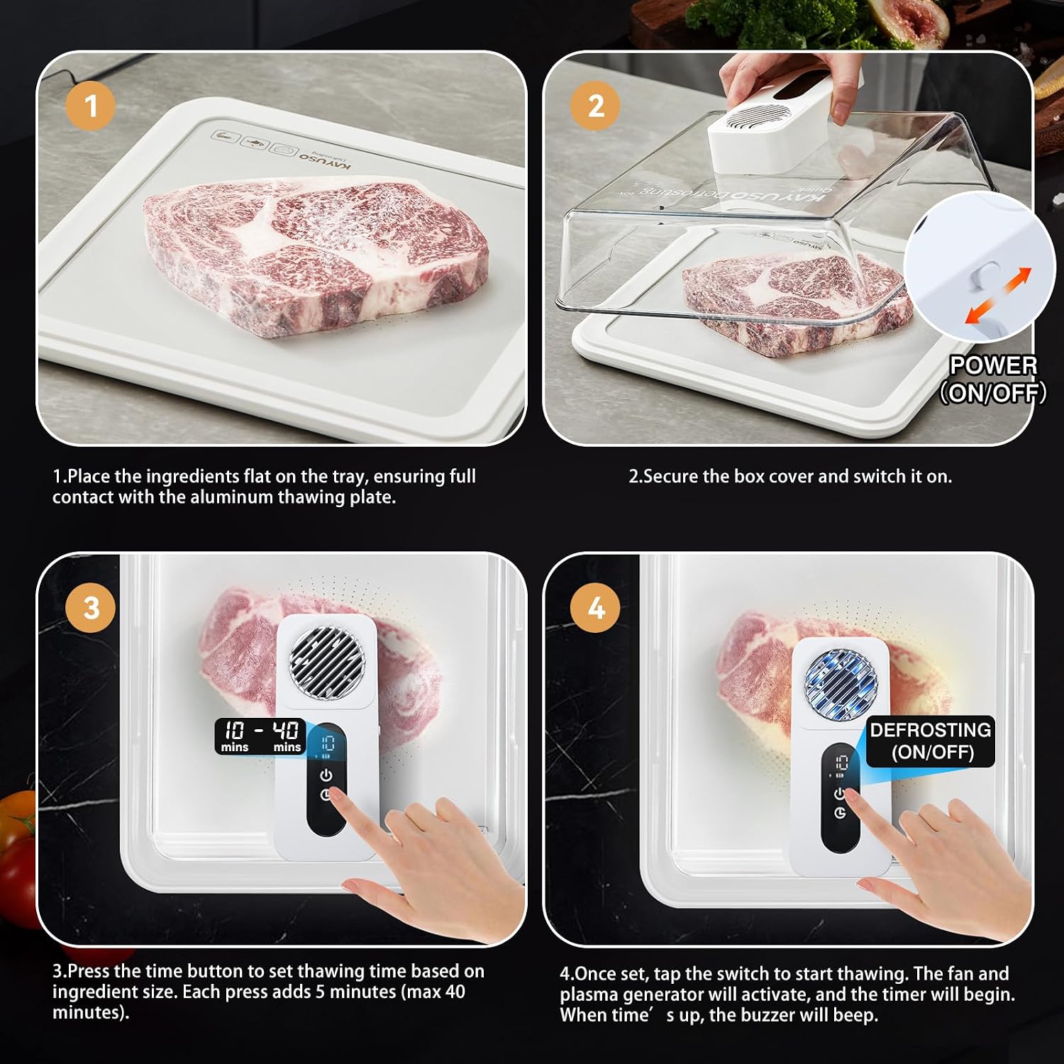 Rapid Defrosting Tray for Frozen Meat – Fast Meat Thawing Tray with Airflow Technology | No Microwave or Water Needed (White)