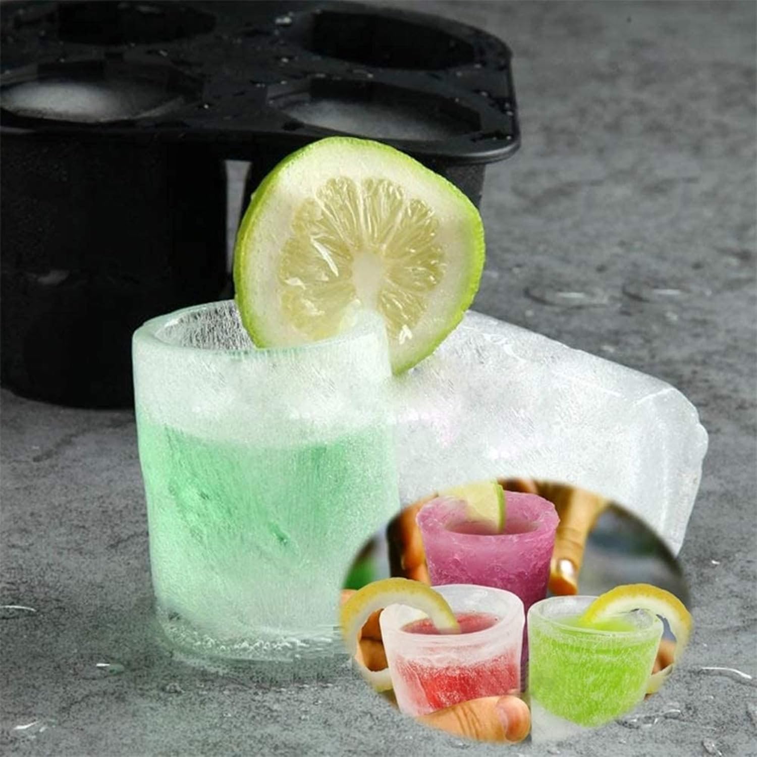 Silicone Shot Glass Ice Mold Tray – Makes 4 Ice Shot Glasses | BPA-Free, Dishwasher Safe | For Whiskey, Cocktails & Jello Shots