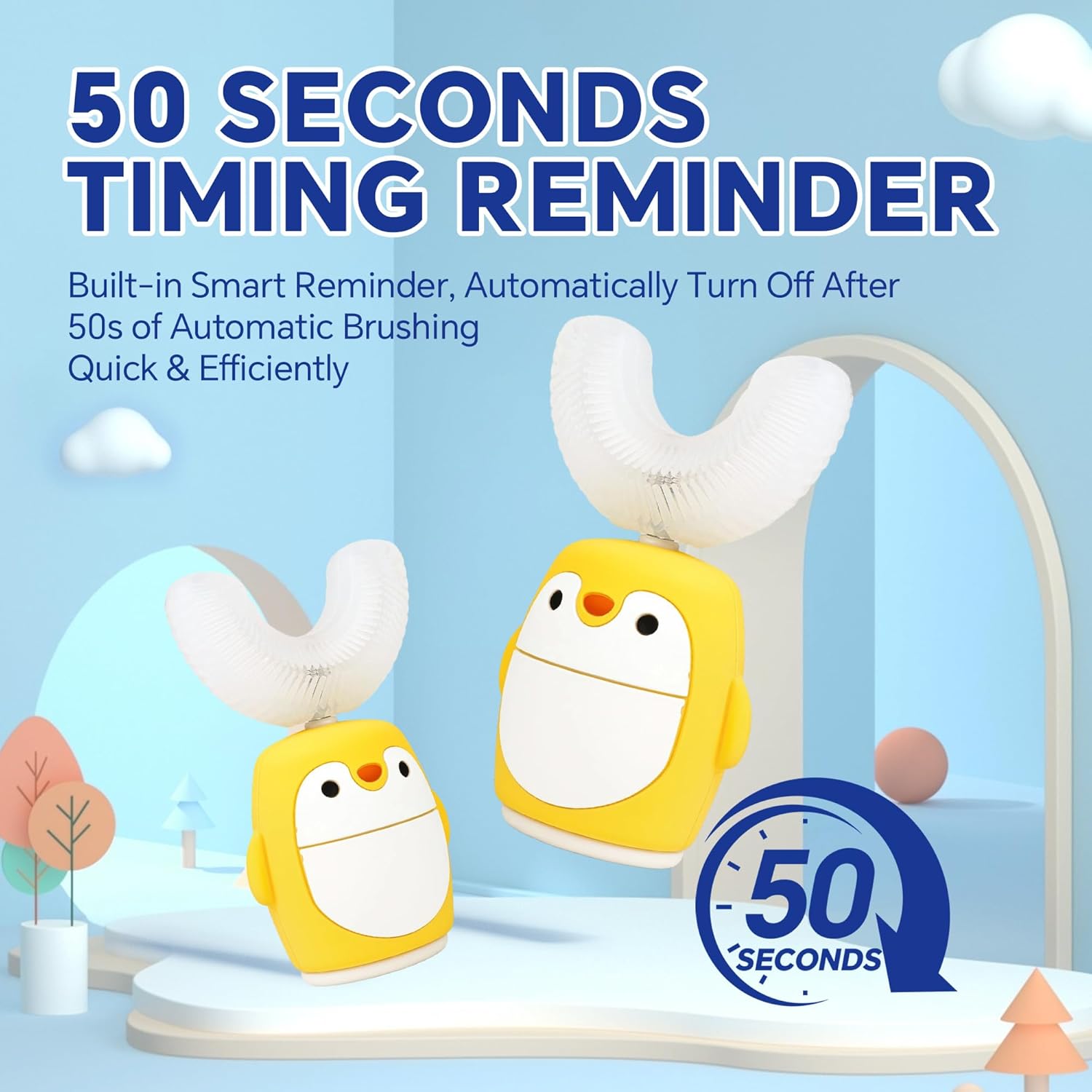Kids Sonic Electric Toothbrush - U-Shaped 360° Toddler Toothbrush, Waterproof 5 Modes with Timer, Ages 2-7