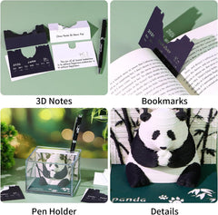 2026 3D Panda Desk Calendar with LED Light - Paper Carving Sticky Note Memo Pad, Creative Desktop Gift