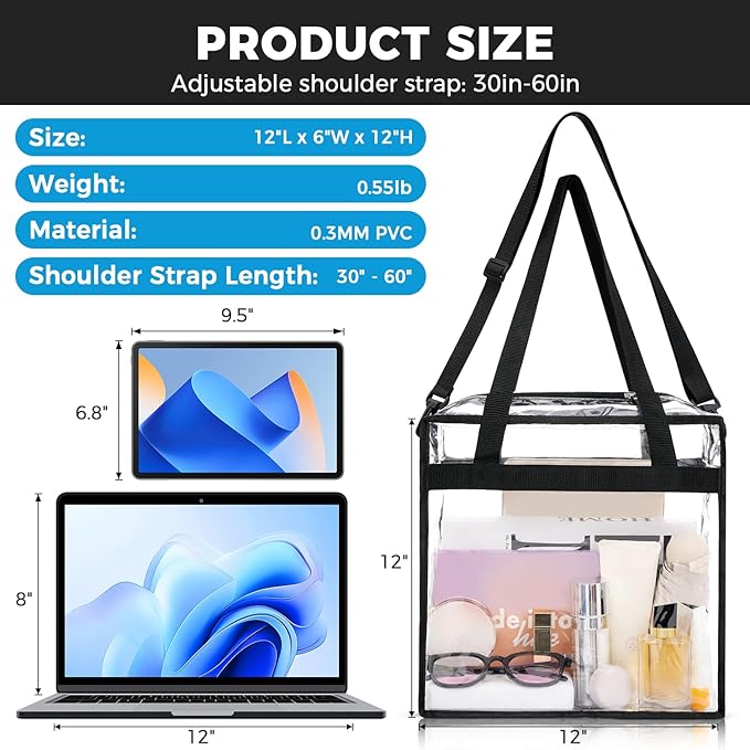 Clear Stadium Bag 12x6x12 – NFL & Concert Approved Clear Tote Bag for Women