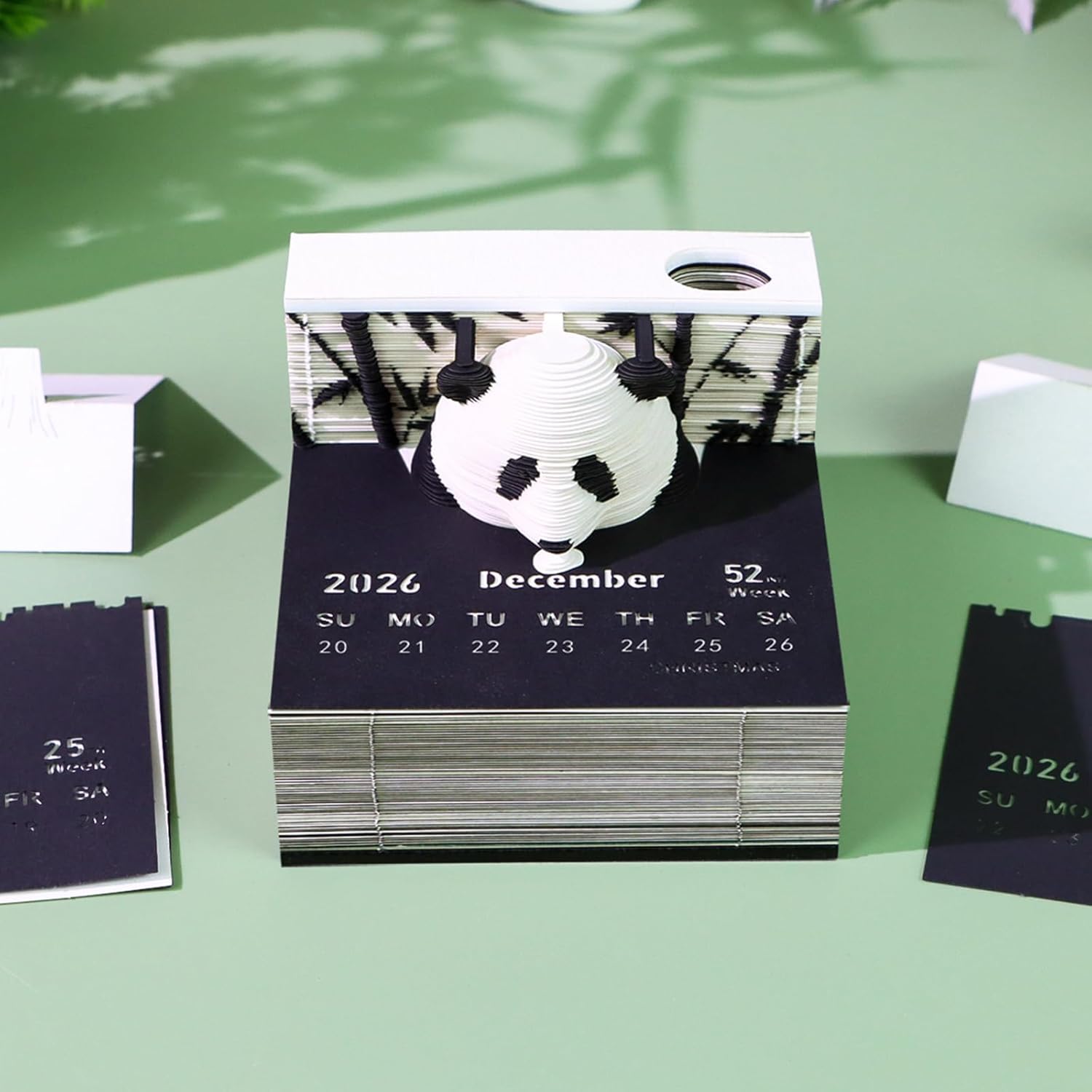 2026 3D Panda Desk Calendar with LED Light - Paper Carving Sticky Note Memo Pad, Creative Desktop Gift