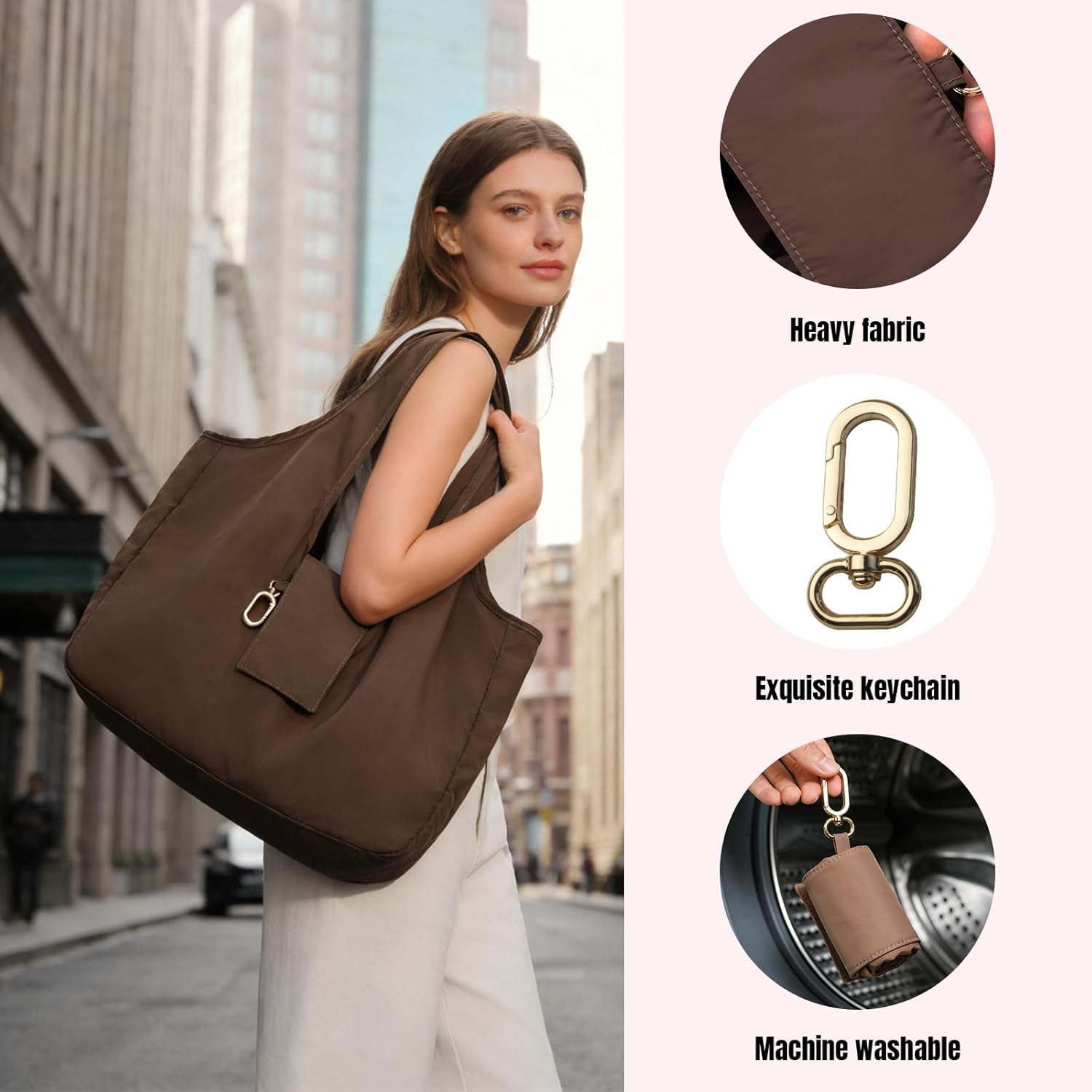 Mini Keychain Tote Bag - Foldable Vegan Leather Shopping Bag with Gold Accents for Daily Carry & Travel