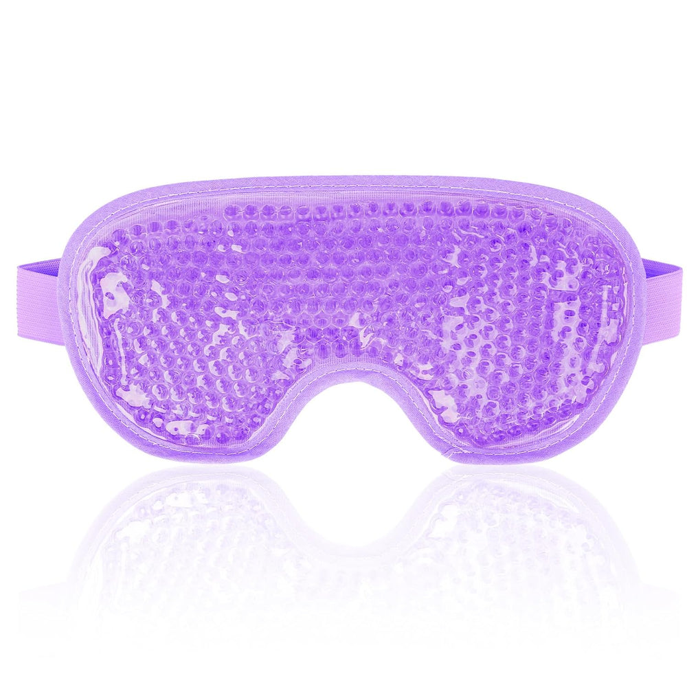 Purple NEWGO cooling gel eye mask with soft plush backing, reusable cold pack for puffy eyes, dark circles and headache relief