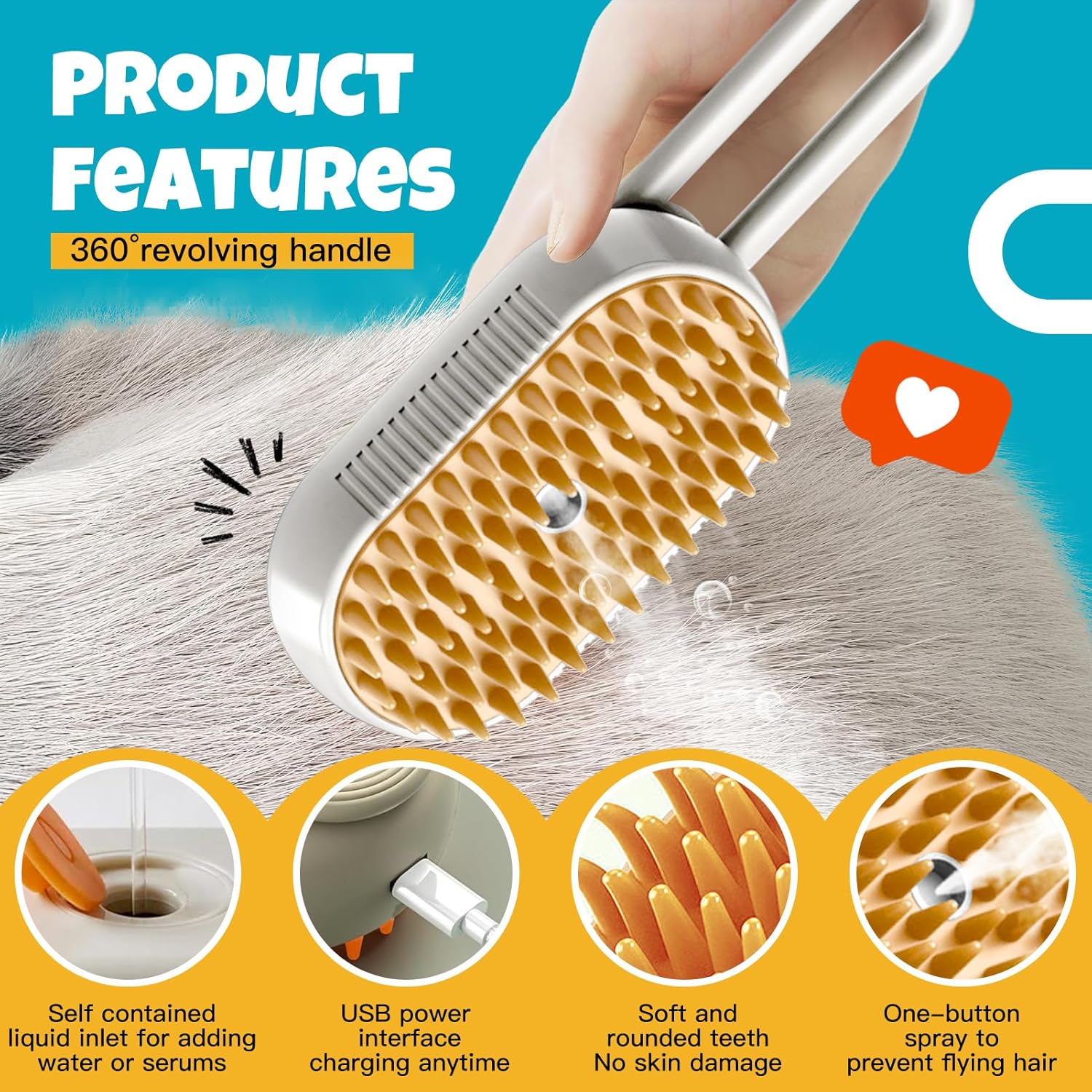 Cat Steam Brush for Shedding - 2pcs Spray Misting Grooming Comb for Cats & Dogs, Pet Hair Deshedding Brush