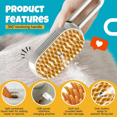 Cat Steam Brush for Shedding - 2pcs Spray Misting Grooming Comb for Cats & Dogs, Pet Hair Deshedding Brush