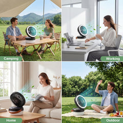 Solar Camping Fan with LED Light - Rechargeable Portable Fan & Power Bank for Tent, RV & Outdoor