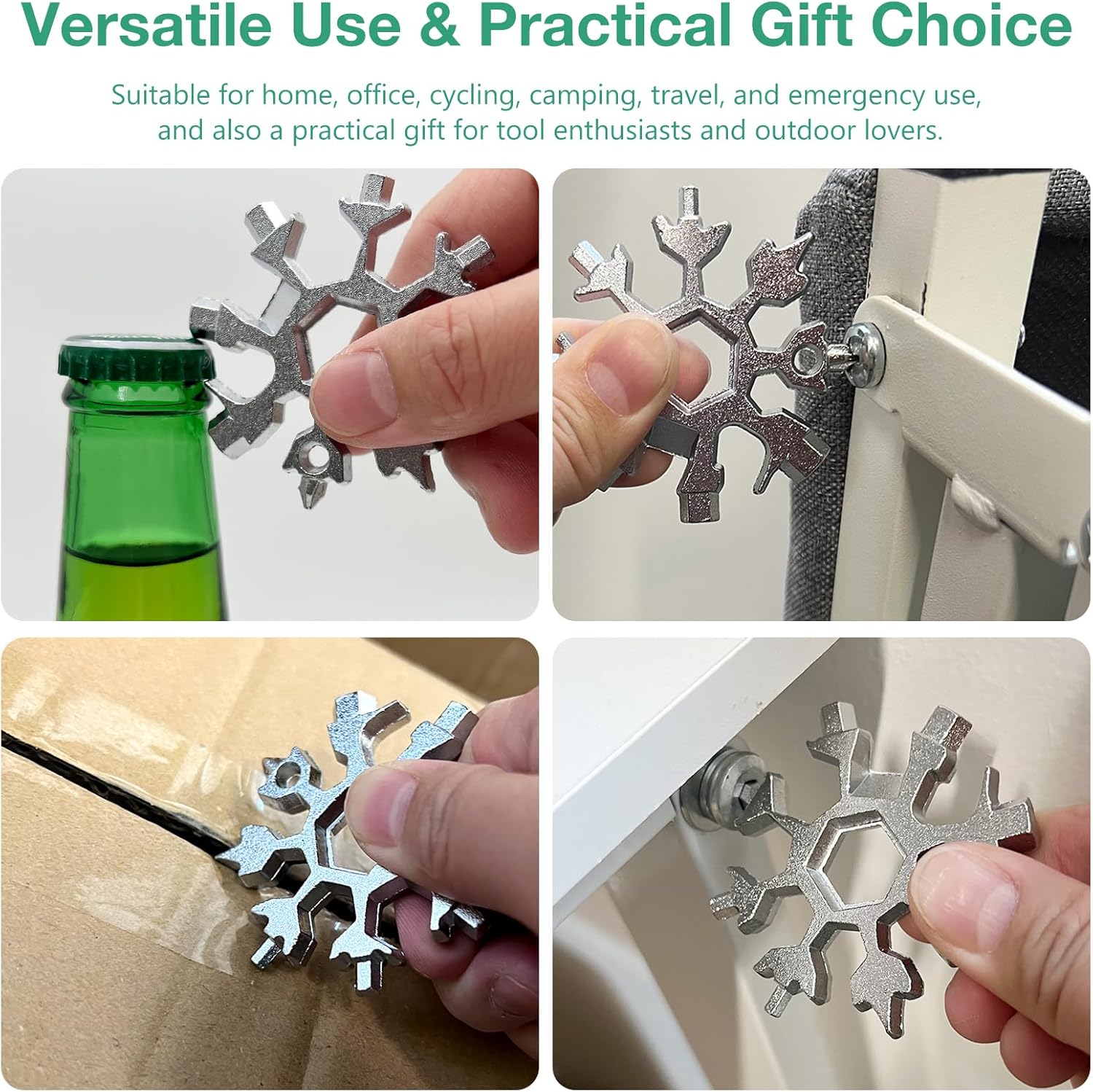 3-Pack 18-in-1 Snowflake Multi-Tool Keychain – Pocket EDC Camping Tool with Screwdriver & Bottle Opener