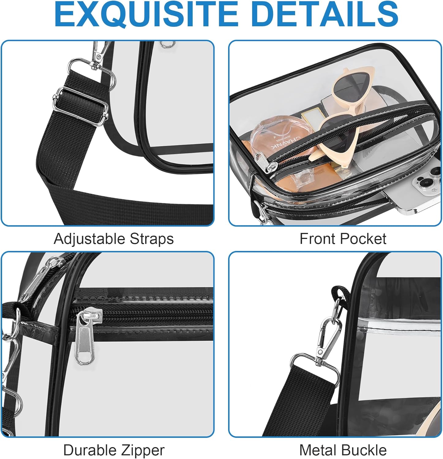 Clear Stadium Bag – NFL & Concert Approved Crossbody Purse | Heavy-Duty PVC, Dual Pockets