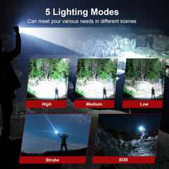 Rechargeable LED Flashlight 10000 Lumens – 30W Super Bright USB-C Torch