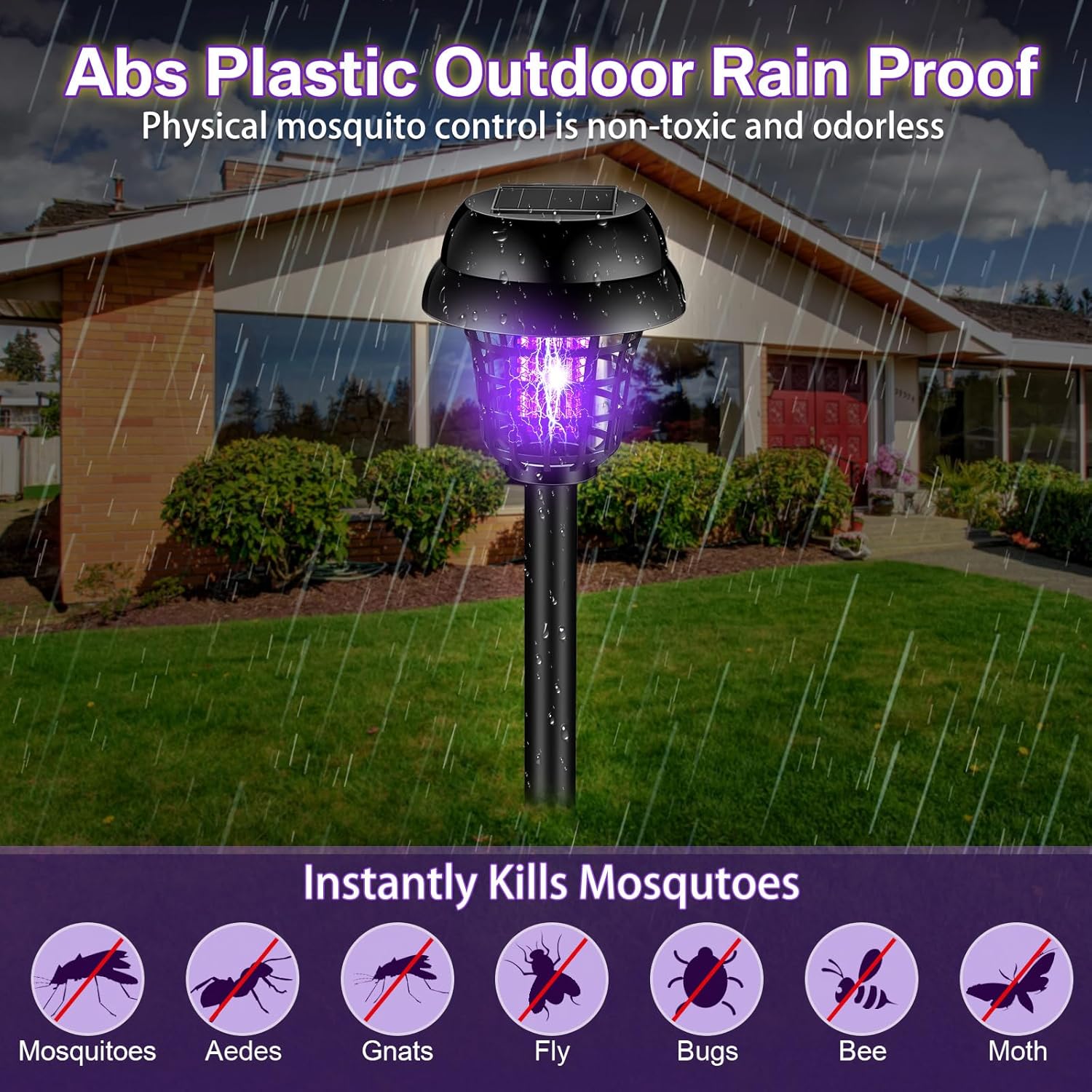 12-Pack Solar Bug Zapper Outdoor – UV Mosquito Killer Lamp with Warm & Purple Light | Auto On/Off Garden Pest Repeller