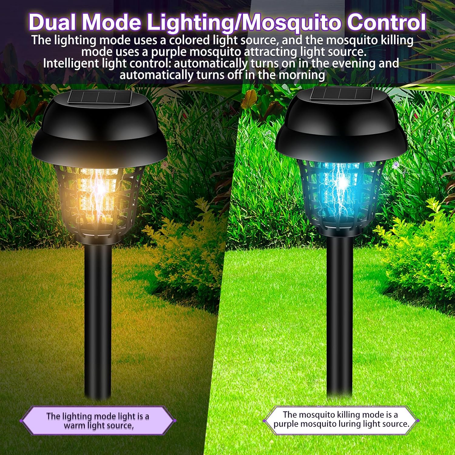 12-Pack Solar Bug Zapper Outdoor – UV Mosquito Killer Lamp with Warm & Purple Light | Auto On/Off Garden Pest Repeller