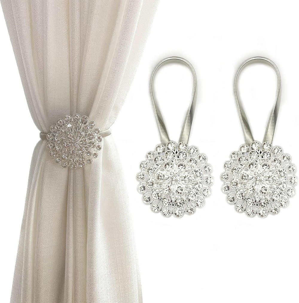 Crystal Flower Magnetic Curtain Tiebacks for Drapes and Curtains