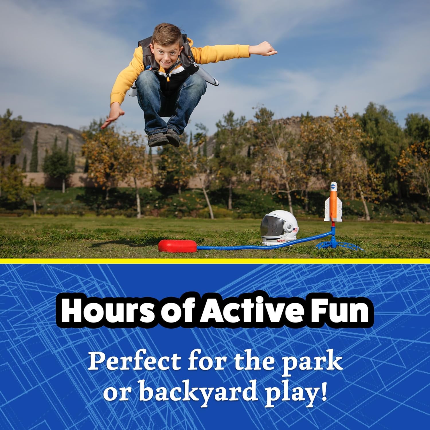 Stomp Rocket Launcher for Kids – 3 NASA Foam Rockets, STEM Outdoor Toy