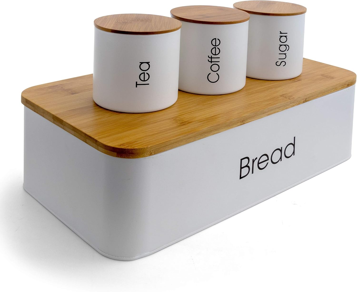 MegaChef 4-Piece Kitchen Canister Set - Airtight Storage Containers with Bamboo Lids for Coffee, Tea & Sugar