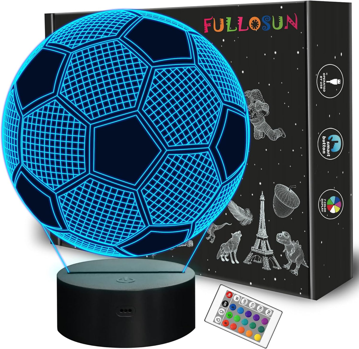Soccer 3D LED Night Light – 16 Color Remote Control Football Lamp for Kids