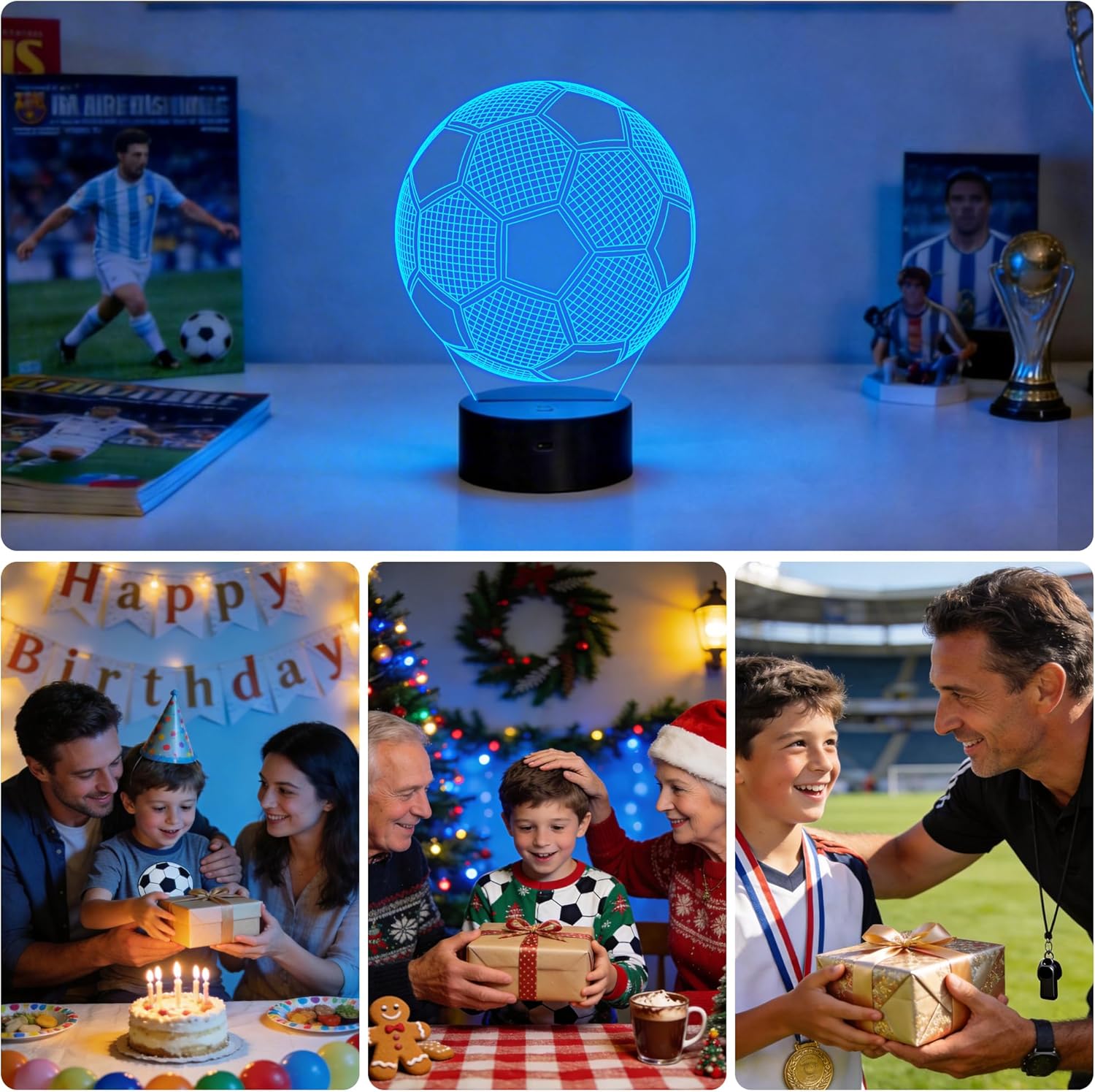 Soccer 3D LED Night Light – 16 Color Remote Control Football Lamp for Kids