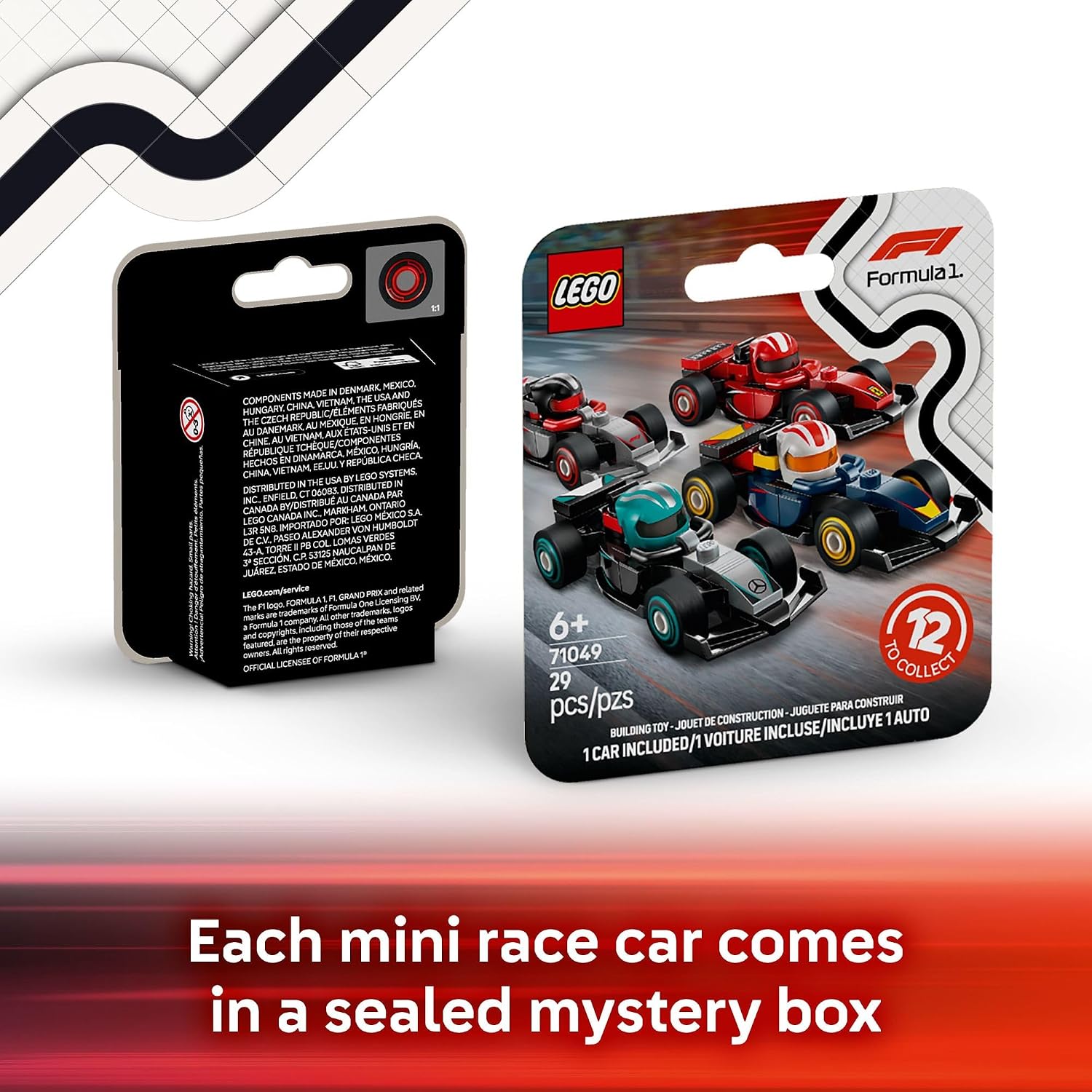 F1 Collectible Race Cars 6-Pack - Mystery Building Set for Kids, Party Favors & Gift, Ages 6+ (66796)