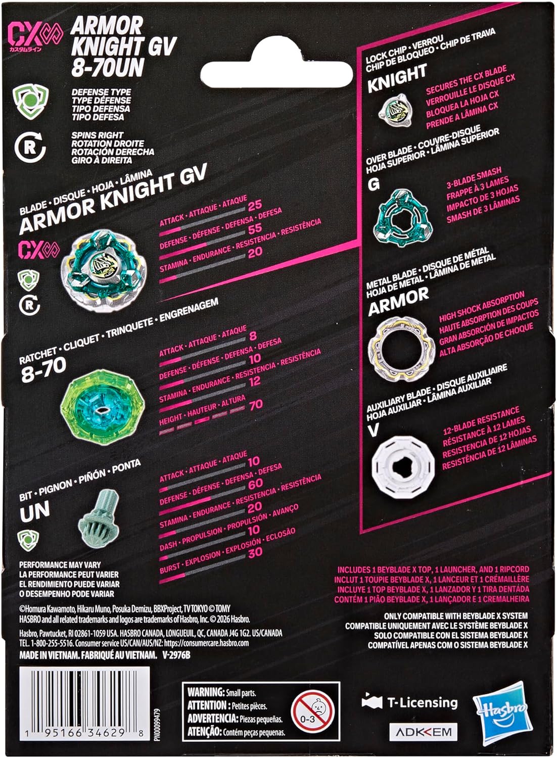 Beyblade X Fortress Knight GV 8-70UN Starter Pack - Takara Tomy Defense Type Top & Launcher, Ages 8+
