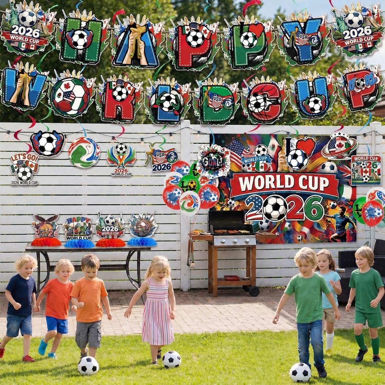 Soccer Party Decorations Set – World Cup Flag Banners, Balloons & Football Party Supplies