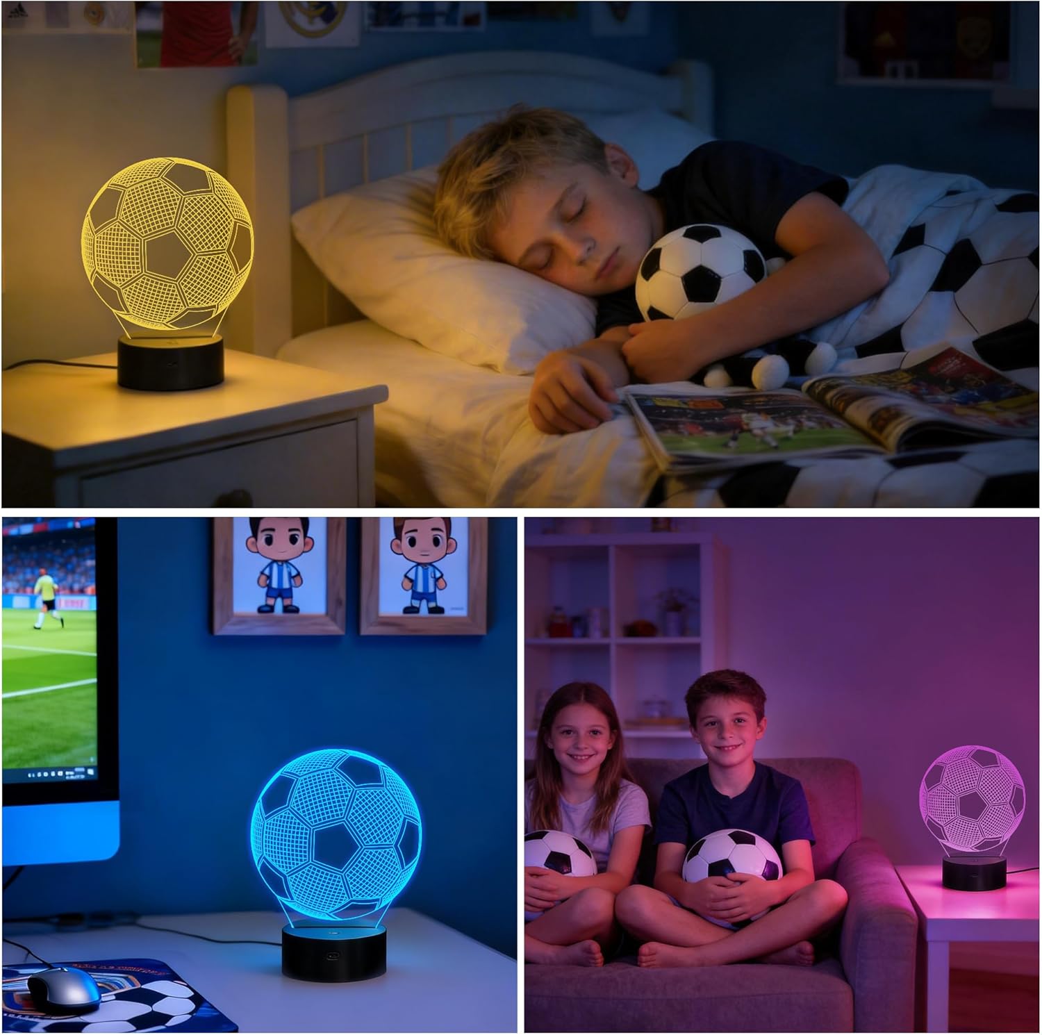 Soccer 3D LED Night Light – 16 Color Remote Control Football Lamp for Kids