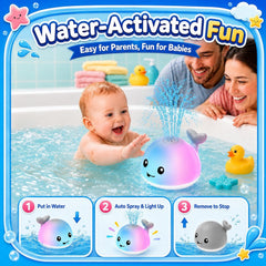 Whale Bath Toy with LED Lights & Water Sprayer – USB Rechargeable Baby Bathtub Toy for Kids Ages 6M-4Y