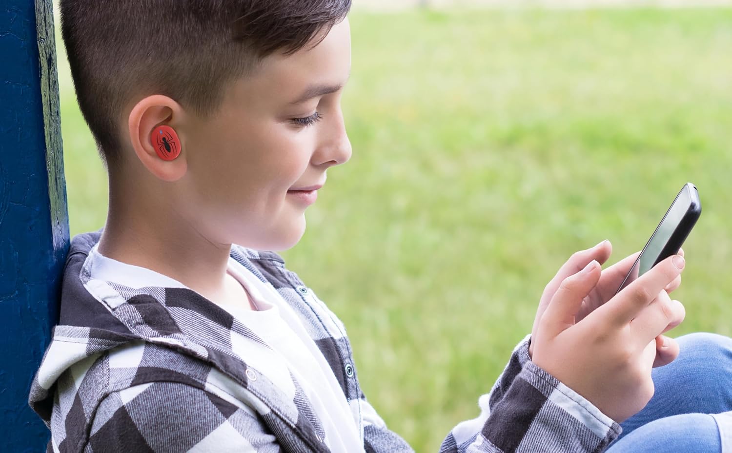 Superhero Wireless Earbuds - Red & Blue Bluetooth Earbuds with Mic & Charging Case for Kids & Adults