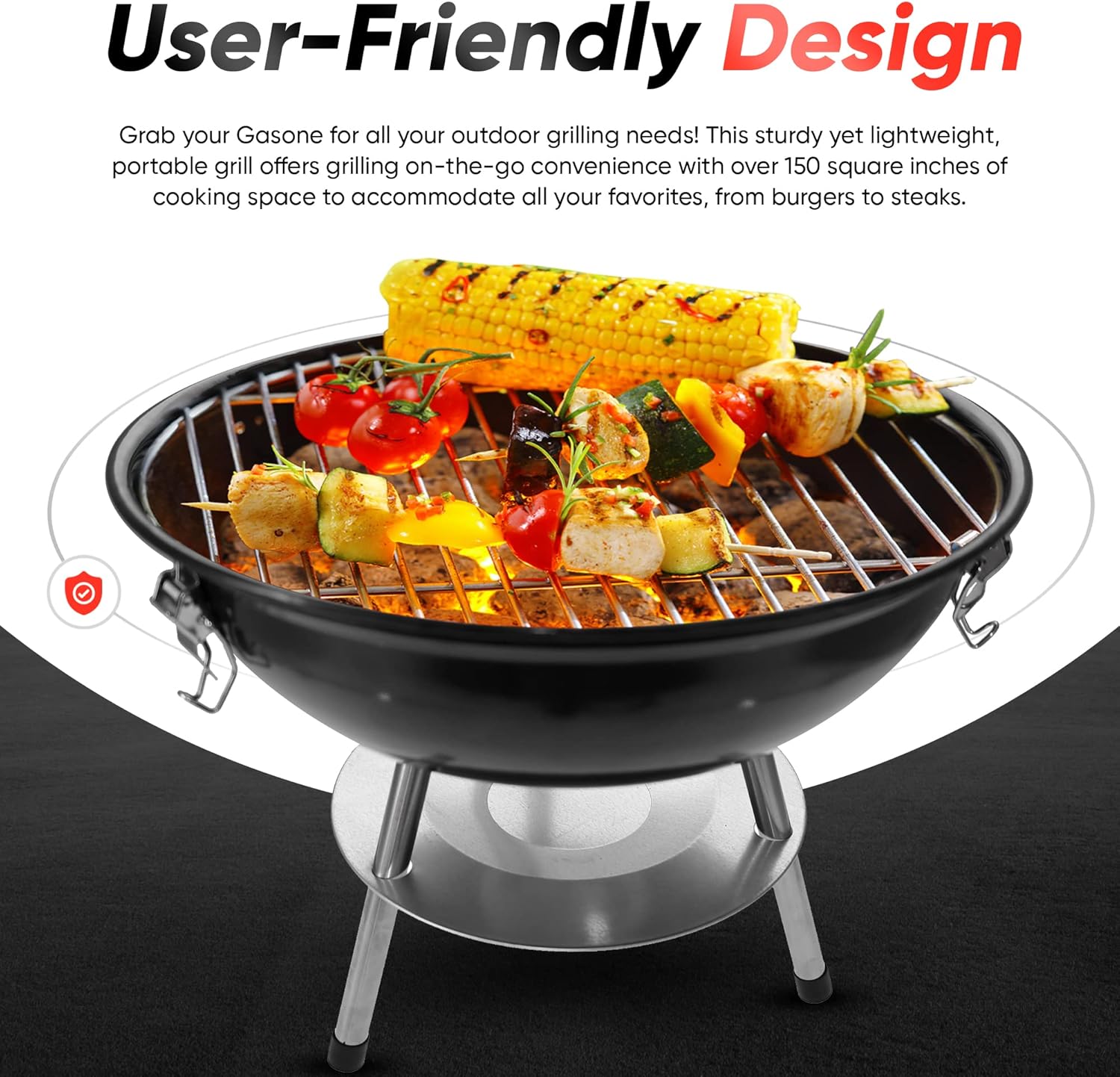 Gas One Portable Charcoal Grill - Compact BBQ Grill with Warming Rack for Camping, Backyard & Outdoor