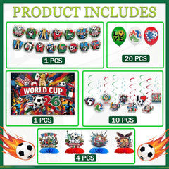 Soccer Party Decorations Set – World Cup Flag Banners, Balloons & Football Party Supplies