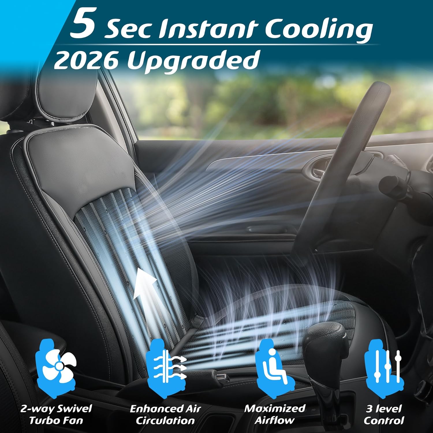 Paffenery 2026 Upgraded Cooling Car Seat Cover - 12V-24V Ventilated Cushion for Cars, SUVs, and Trucks - Classic Black