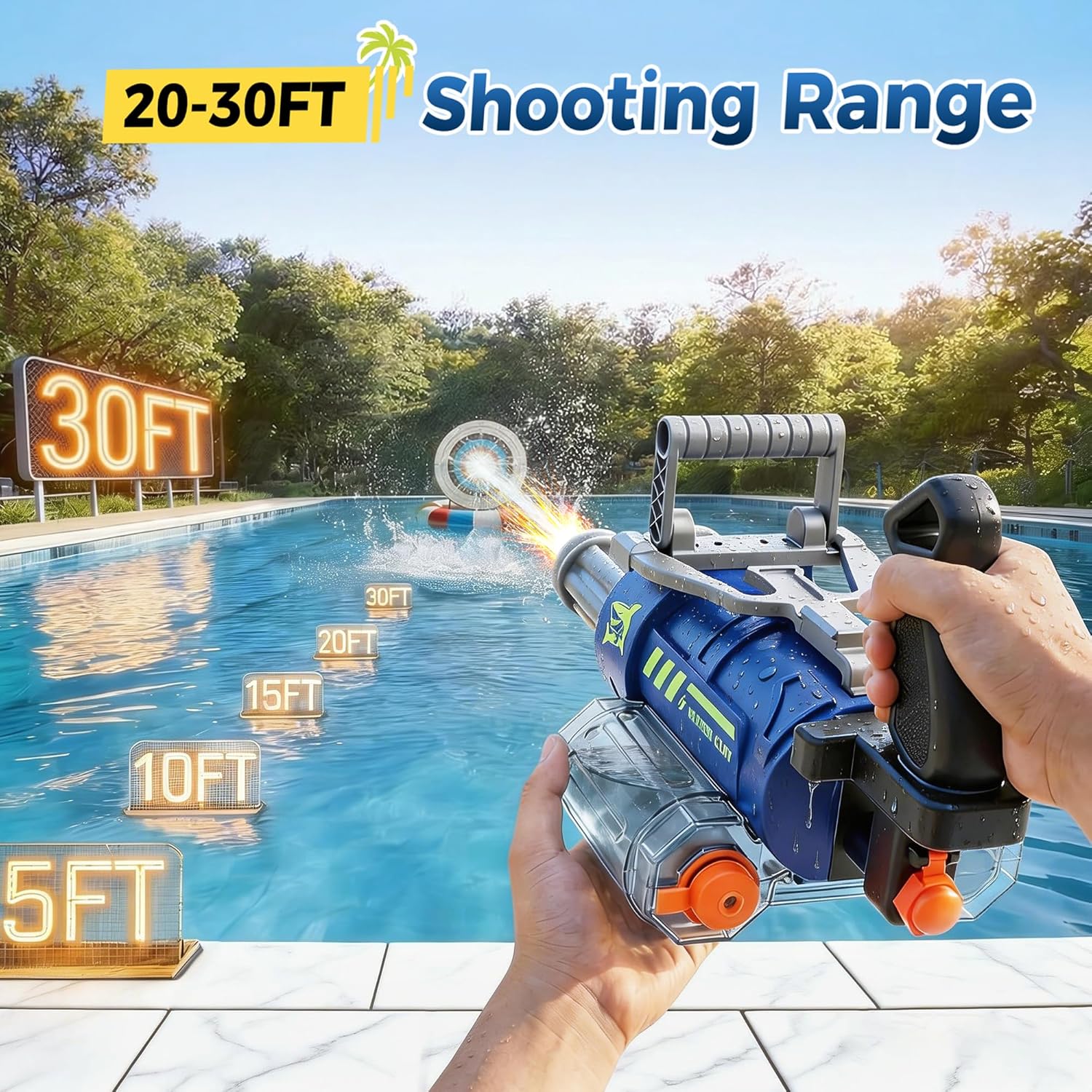 Electric Water Gun with LED Lights – Automatic Long Range Squirt Gun