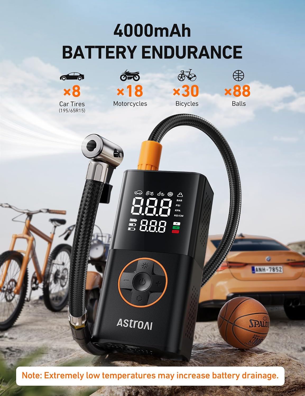 AstroAI L7 Portable Tire Inflator - 150 PSI Cordless Air Compressor Pump with Digital Gauge & LED Light