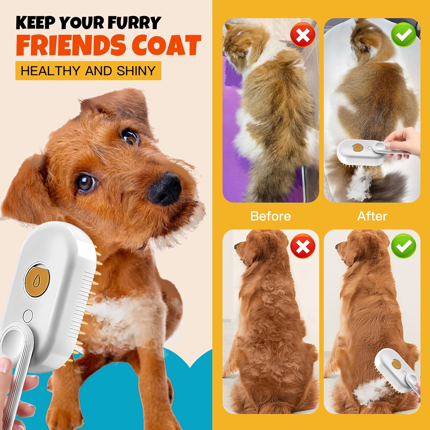 Cat Steam Brush for Shedding - 2pcs Spray Misting Grooming Comb for Cats & Dogs, Pet Hair Deshedding Brush