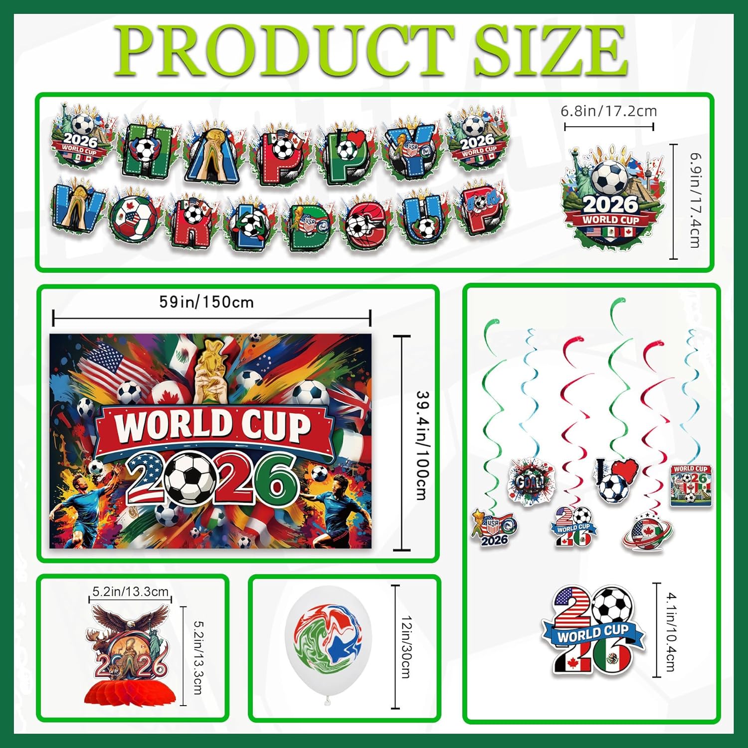 Soccer Party Decorations Set – World Cup Flag Banners, Balloons & Football Party Supplies