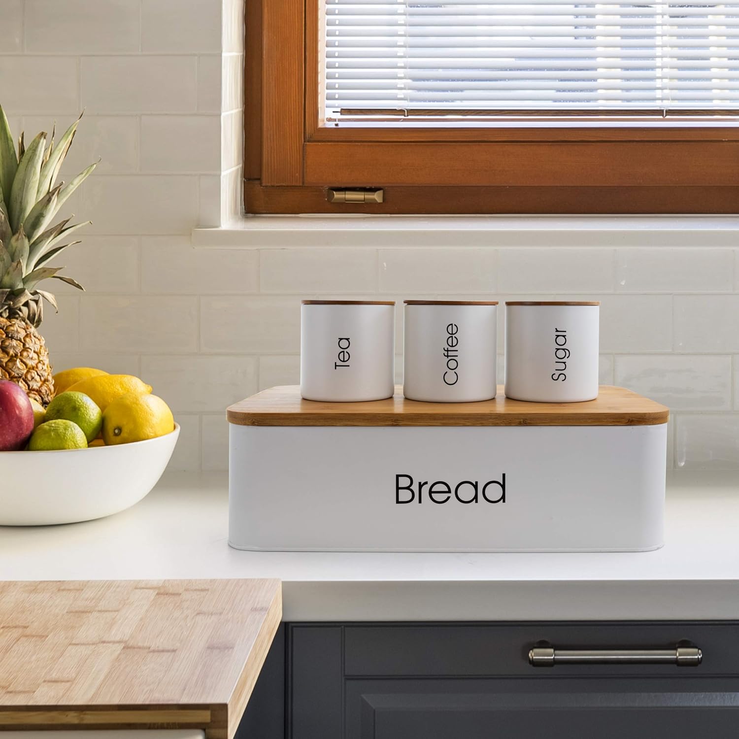 MegaChef 4-Piece Kitchen Canister Set - Airtight Storage Containers with Bamboo Lids for Coffee, Tea & Sugar