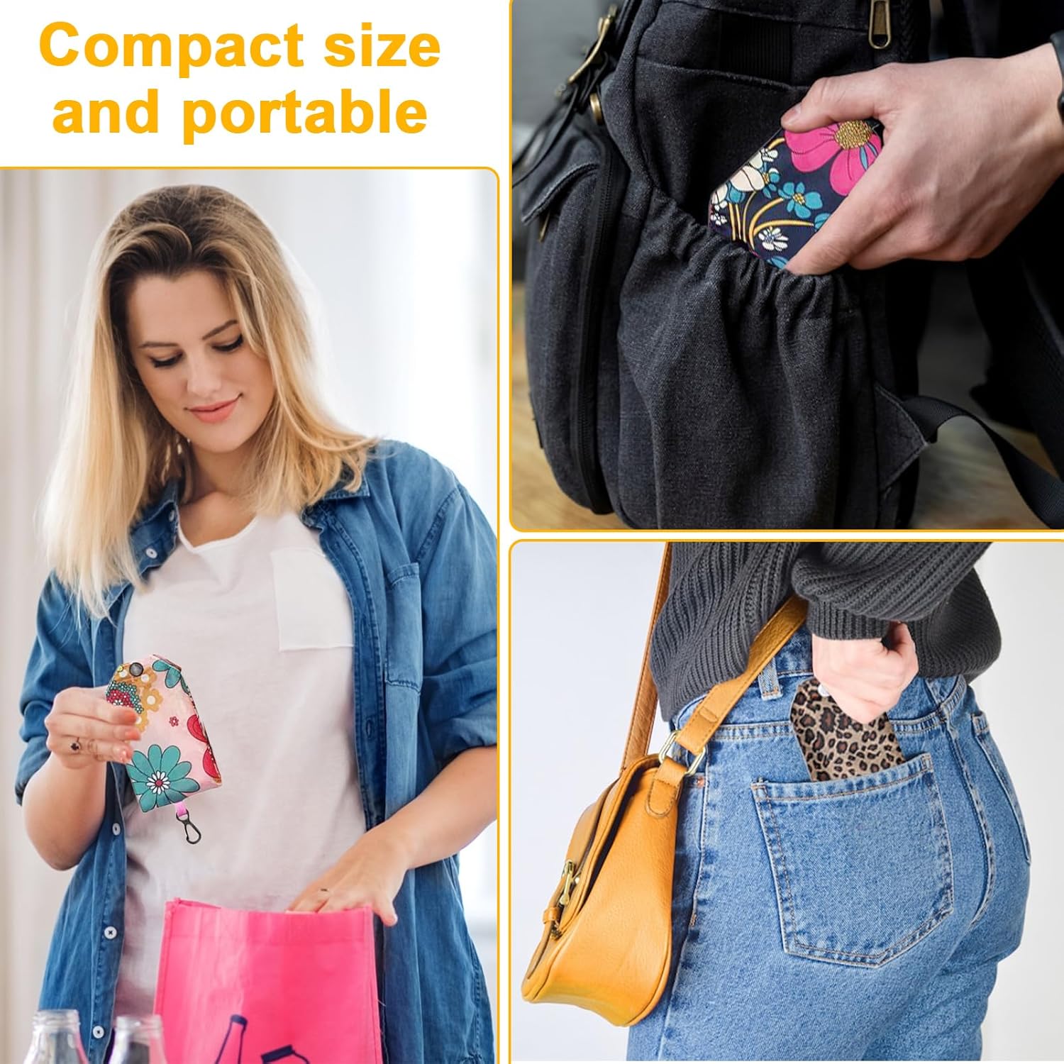 Reusable Shopping Bags 6 Pack - Foldable Grocery Tote Bags, Washable Eco-Friendly Polyester for Travel & Daily Use