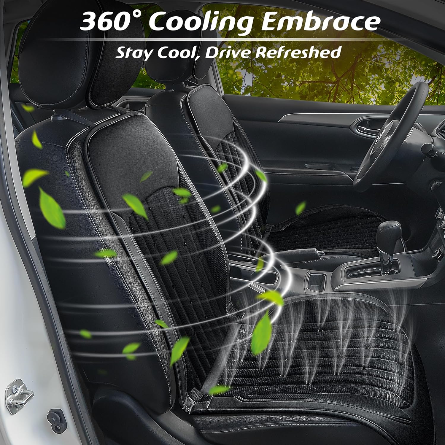 Paffenery 2026 Upgraded Cooling Car Seat Cover - 12V-24V Ventilated Cushion for Cars, SUVs, and Trucks - Classic Black