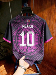 Purple Mexico Style Soccer Jersey – Mayan Totem Print Tee, Unisex Short Sleeve Football Shirt