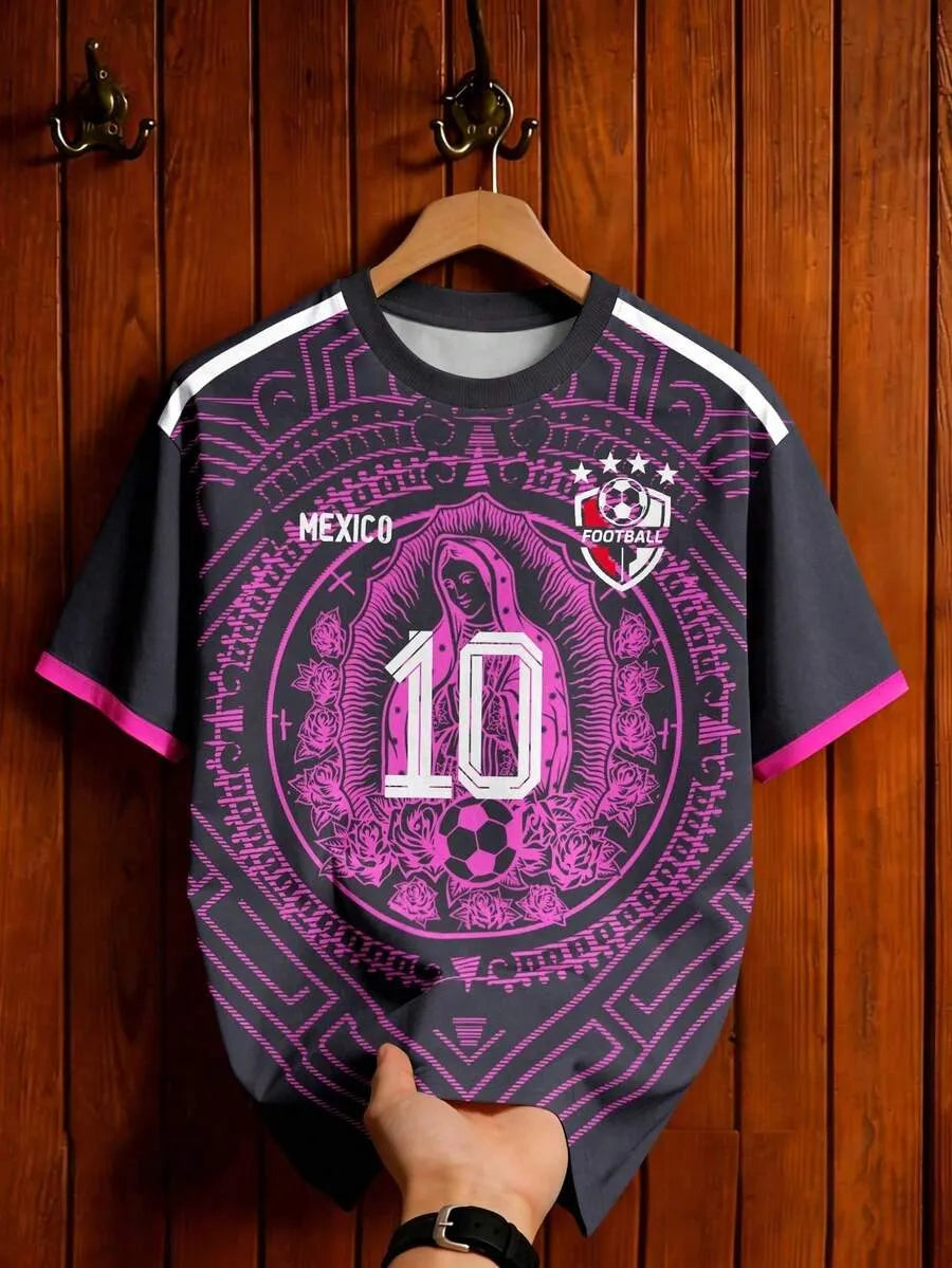 Purple Mexico Style Soccer Jersey – Mayan Totem Print Tee, Unisex Short Sleeve Football Shirt