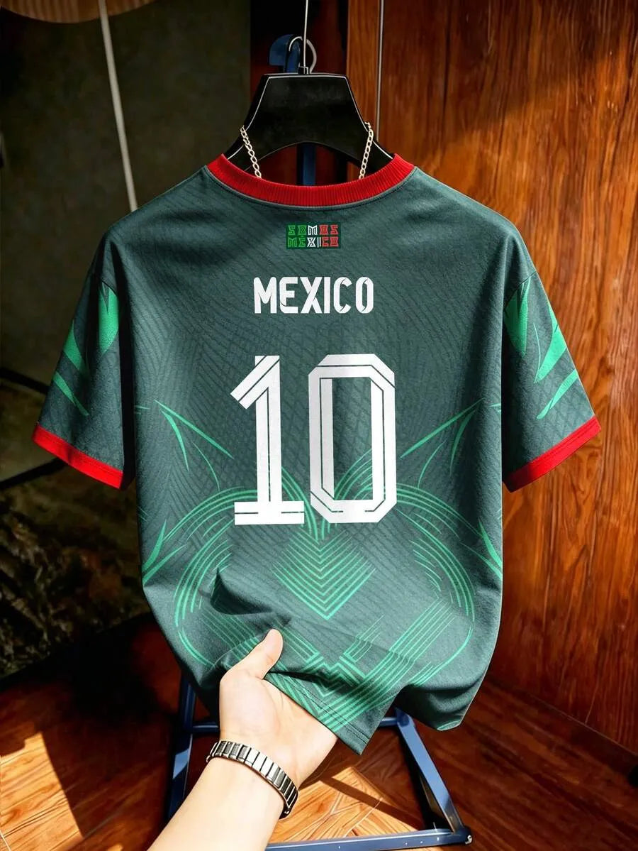 Mexico Style #10 Soccer Jersey – Green & Red Football Tee, Unisex Short Sleeve Sports Shirt for Men & Women