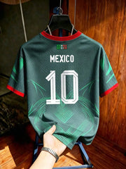 Mexico Style #10 Soccer Jersey – Green & Red Football Tee, Unisex Short Sleeve Sports Shirt for Men & Women
