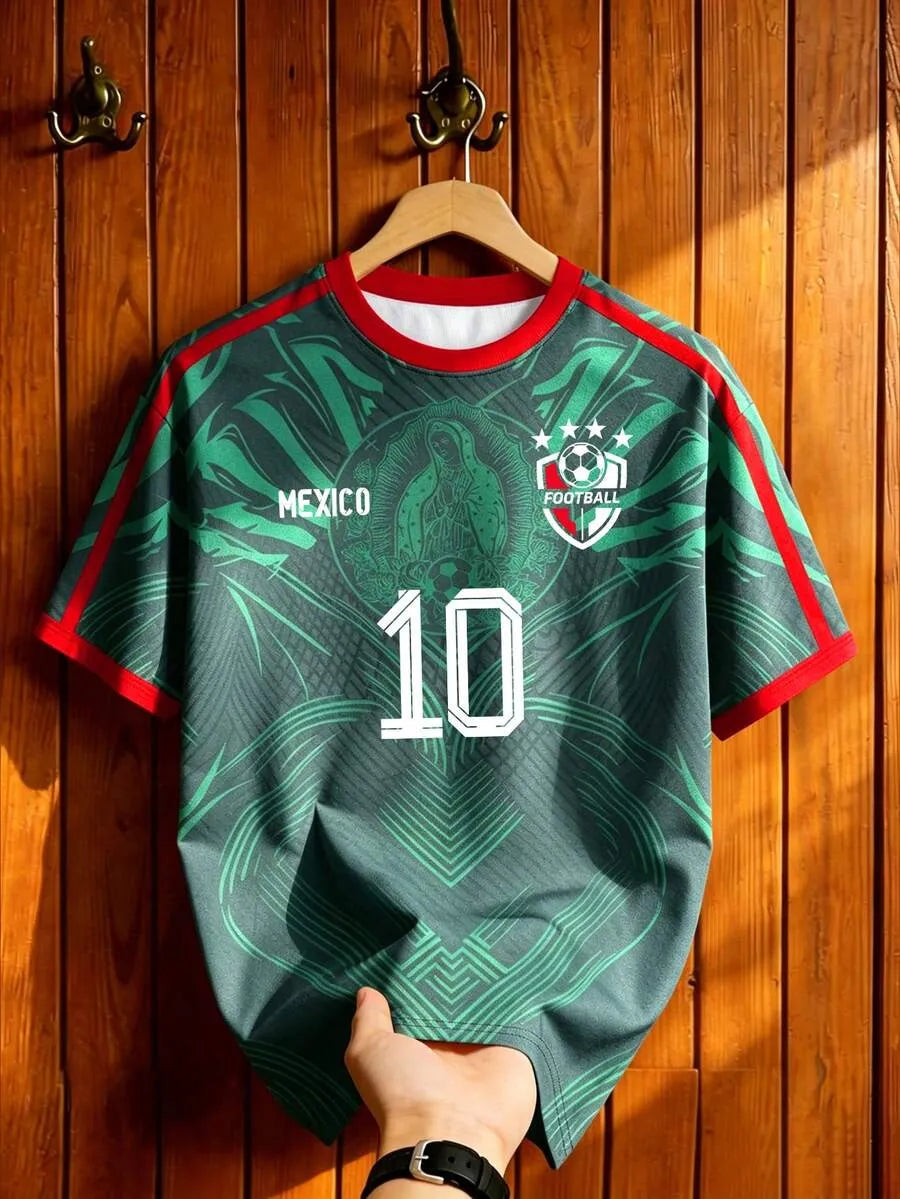 Mexico Style #10 Soccer Jersey – Green & Red Football Tee, Unisex Short Sleeve Sports Shirt for Men & Women