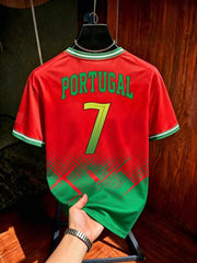 Portugal Style #7 Soccer Jersey – Red & Green Football Tee, Unisex Short Sleeve Sports Shirt for Men & Women