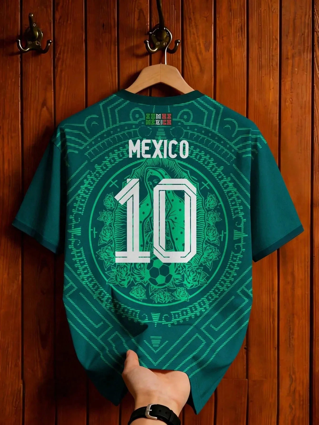 Green Mexico Style Soccer Jersey – Mayan Totem Print Tee, Unisex Short Sleeve Football Shirt