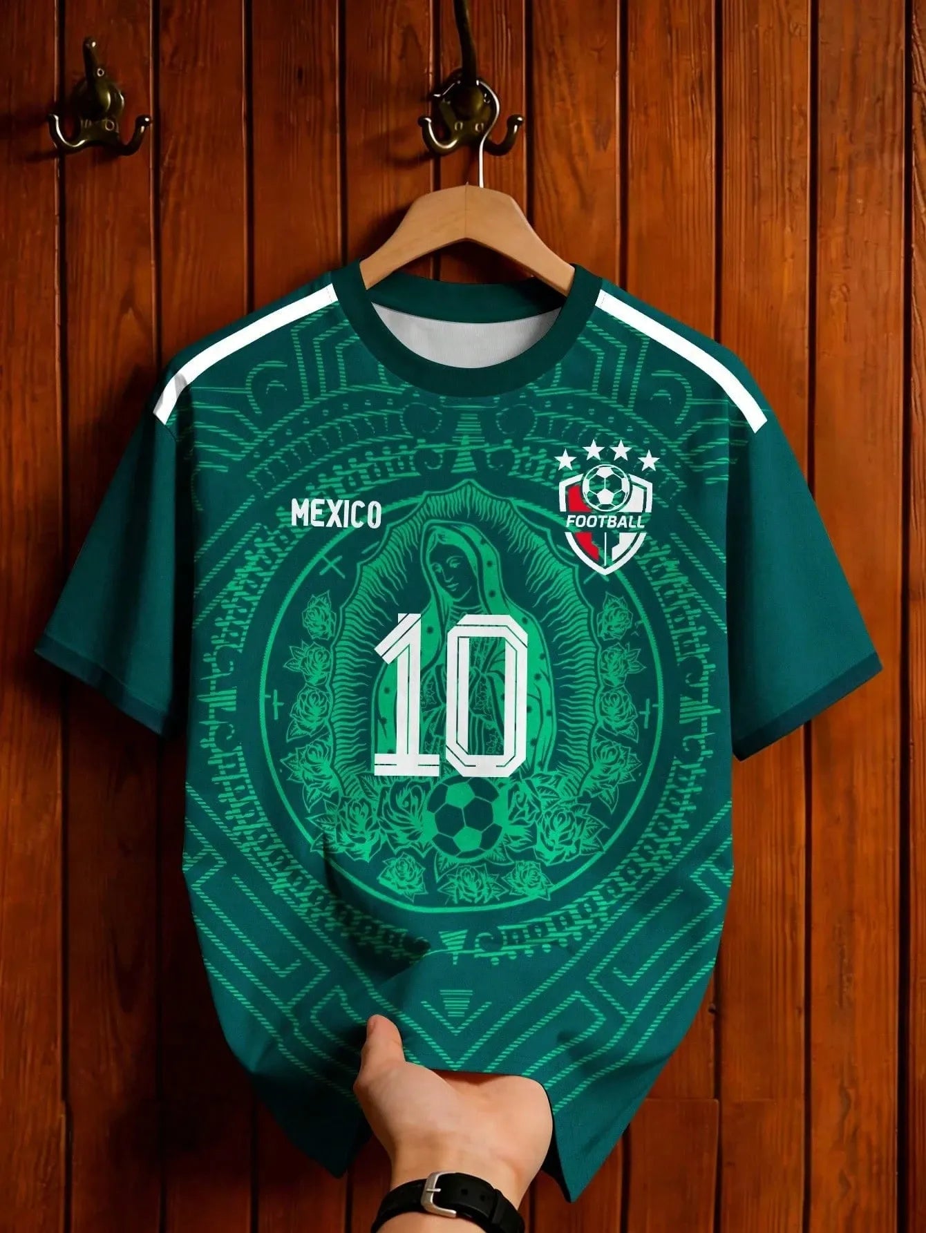 Green Mexico Style Soccer Jersey – Mayan Totem Print Tee, Unisex Short Sleeve Football Shirt
