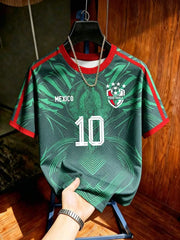 Green and red Mexico style number 10 soccer jersey with palm-leaf graphic, unisex short sleeve football tee