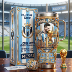 GOAT number 10 soccer tumbler 40oz with handle, football fan insulated travel mug in stainless steel