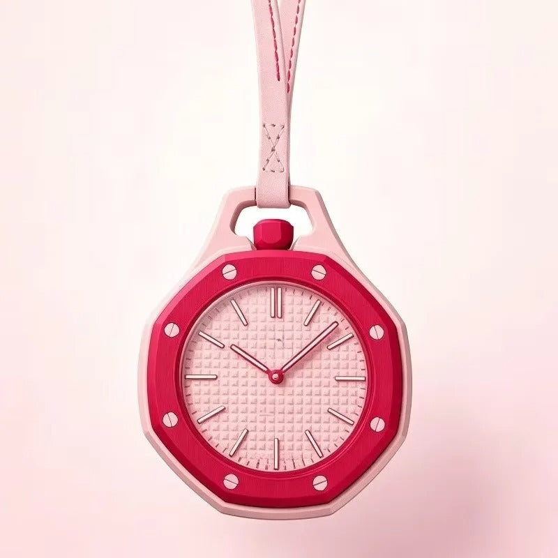 Colorful Quartz Pocket Watch – Modern Clip On Watch for Bags & Clothing | Hexagonal Waffle Dial, Open Back Design